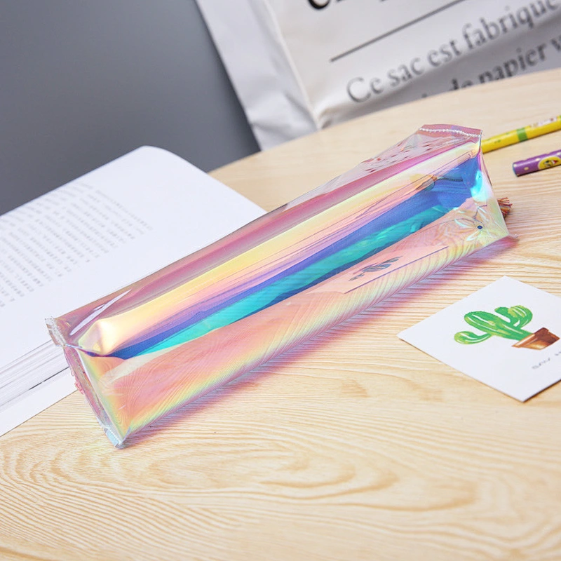 Personality Students Transparent Pencil Case Holographic Laser Stationery Bag With Tassel