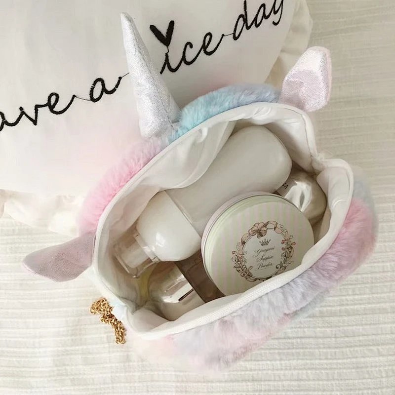 Plush Messenger Bag Cute Cartoon Ice Cream Color Tie-Dye Round Zipper Cosmetic Bag Girls Small Shoulder Bag