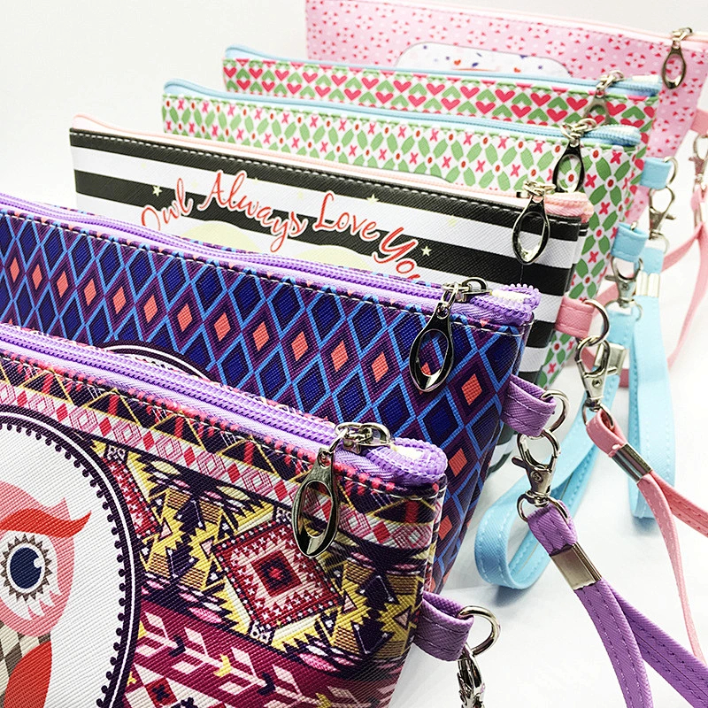 2020 New Cartoon Owl Geometric Pattern Simple Cosmetic Bags Ladies PU Storage Bag Wallet Makeup Bags