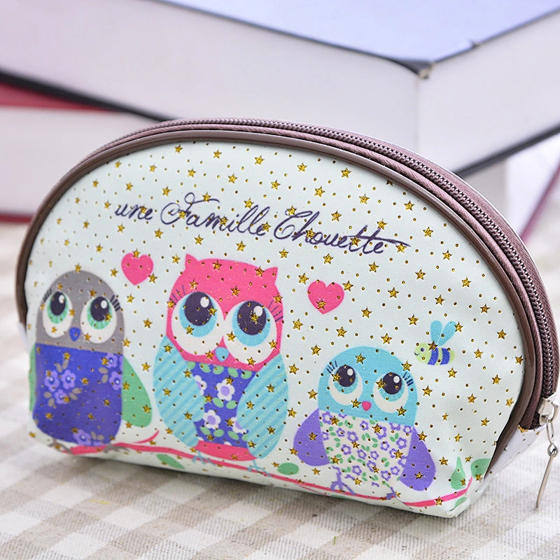 Korea Style Wholesale Gold Stars Printed Owl Pattern Pvc Semi-Circular Storage Bag Female Cosmetic Bag