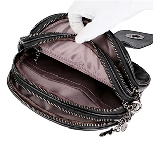 Fashion High Capacity 3 Layer Zipper PU Leather Round Diamond Lattice Messenger Shoulder Bags for Women Purse Bag