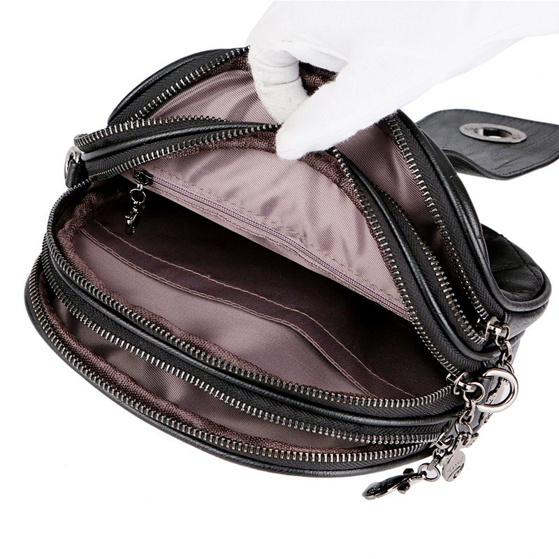 Fashion High Capacity 3 Layer Zipper PU Leather Round Diamond Lattice Messenger Shoulder Bags for Women Purse Bag