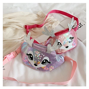2020 new Korean laser chest bag antler diagonal girl cartoon sequined semicircle belt bag