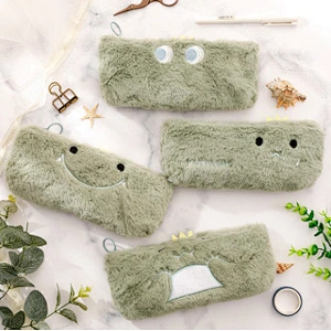 Korea Creative Dinosaur Park Plush Round Pencil Case Ins Cartoon Cute Stationery Pencil Bag