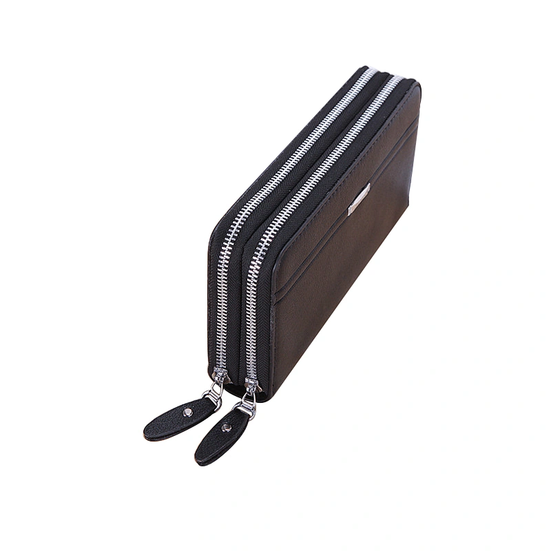 Wholesale custom business style embossing mens leather double zipper clutch wallet