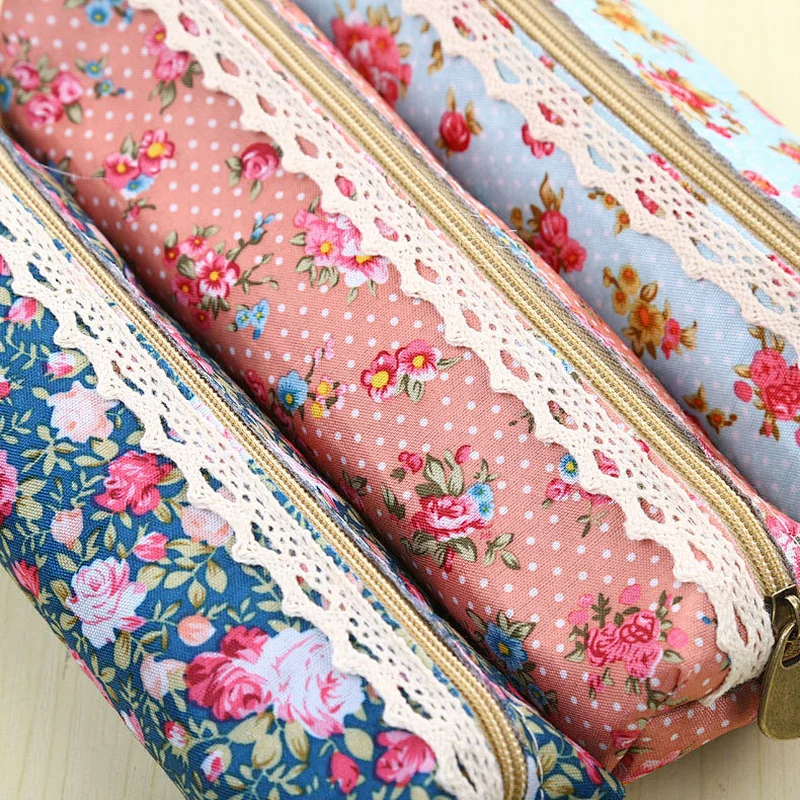 Wholesale Student Supplies Elegant Floral Pencil Case Korea Extended Pencil Case Stationery Bag