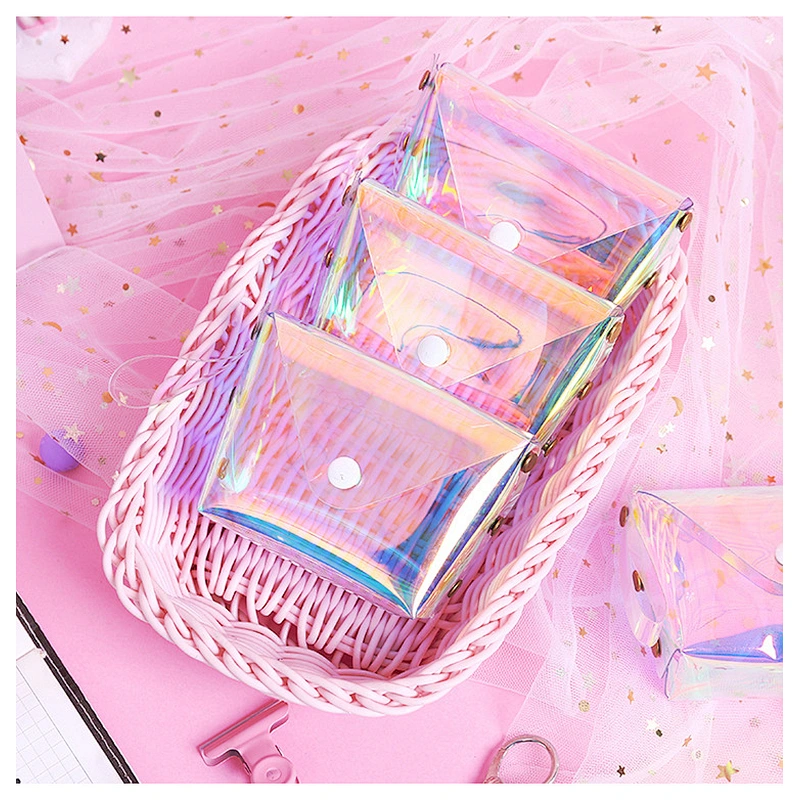 Girl heart transparent laser coin purse jelly storage bag square data cable bag female