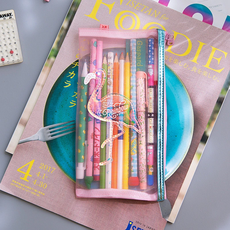 2020 New Creative Flamingo Pencil Case Harajuku Laser Shell Student Pencil Case