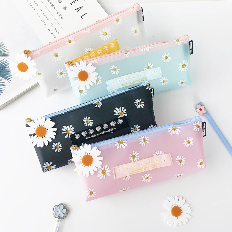 Little Daisy Girl Pencil Case Creative Simple Multifunctional Pure Color School Stationery Pen Packaging Bag