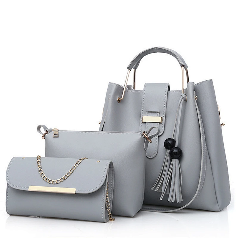2020 New Fashion 3 Pcs Bucket Ladies Bags Pu Leather Handbag Set