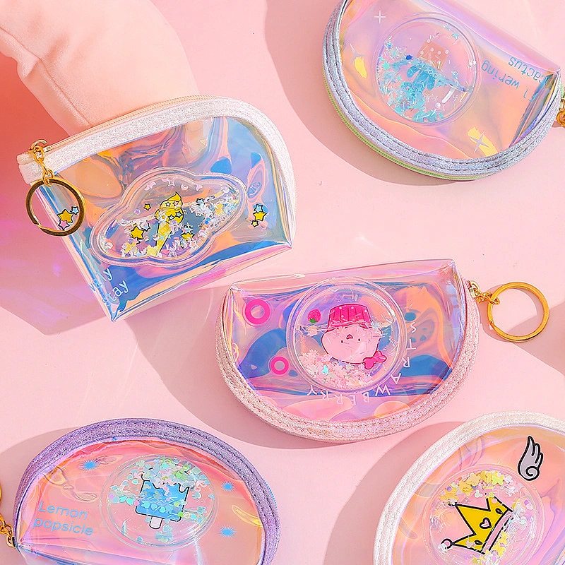 Manufacturer fashion laser quicksand coin purse girl storage coin bag student mini purse