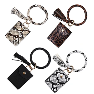 New Styles PU Leather Leopard Keyring Bracelet Credit Card Holder Wrist Keychain Animals Pattern Snap Card Wallet