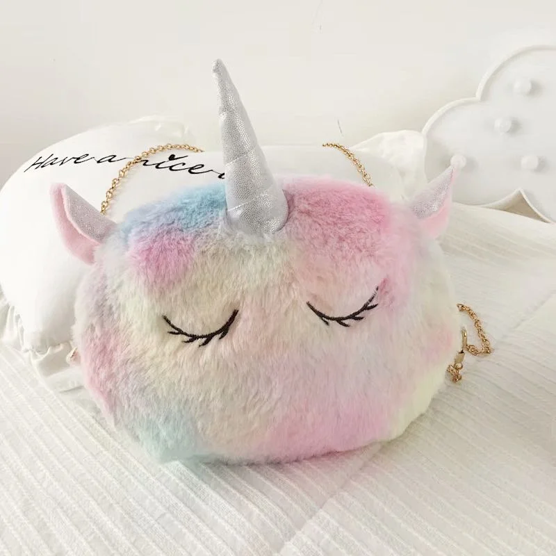 Plush Messenger Bag Cute Cartoon Ice Cream Color Tie-Dye Round Zipper Cosmetic Bag Girls Small Shoulder Bag
