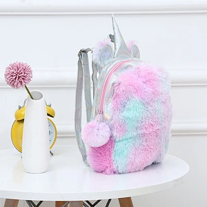 Wholesale 2020 Fashion Girls Plush Rainbow Travel Backpack Kids Cute Unicorn School Bags Charm Unicorn Backpack