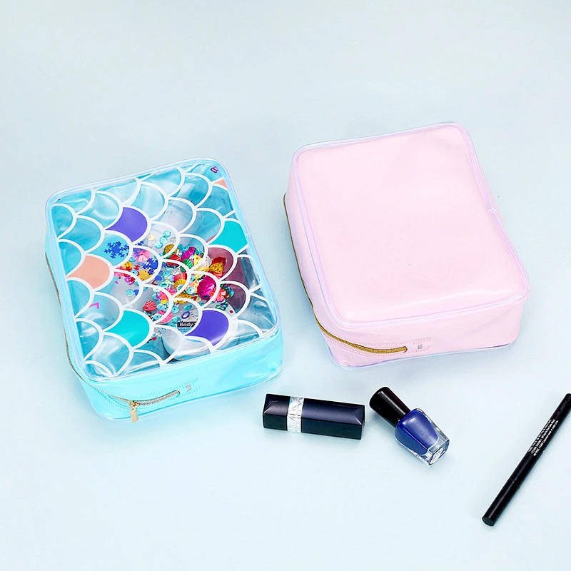 Creative Mermaid Sequins Pvc Travel Cosmetics Student Girls Glitter Mermaid Cosmetic Bag Clear Pvc Makeup Bag With Zipper