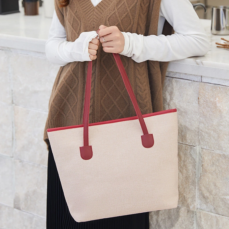 Large Soft Shoulder Bag Women Solid Color Portable Durable Shopping Plain Long Strap PU Tote Bag For Women