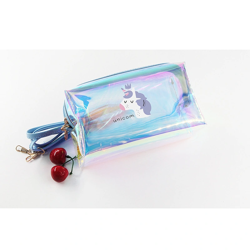 Personalized Custom Unicorn Cosmetic Bag Cartoon Cute Female Bag TPU Transparent Laser Holographic Bag
