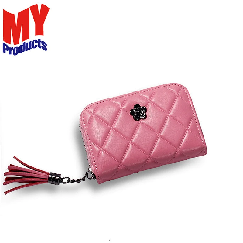China Supply Leather Female Wallet Card Bag Zero Purse Tassel Zipper Purse