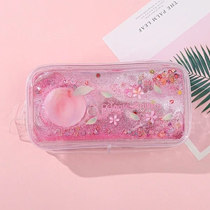 Cute Cartoon Peach Transparent Quicksand Pencil Case Avocado Portable Cosmetic Bag Pencil Case