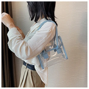 Custom Simple Design Women Handle Waterproof Clear Transparent Pvc Plastic Ladies Tote Shoulder Bag
