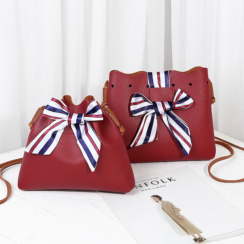 College Style Female Small Bucket Type Single Shoulder Women Cell Phone Bag Crossbody Bag With Silk Scarf Bow-Knot