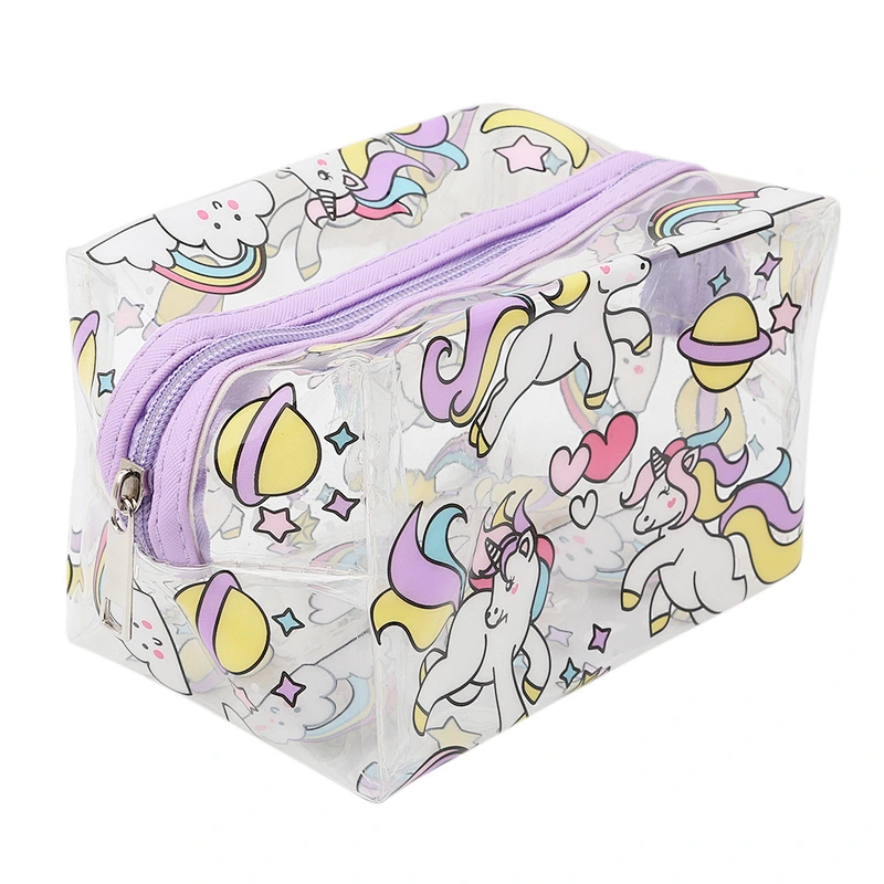 Wholesale Custom Waterproof Zipper Pvc Transparent Makeup Bag Unicorn Cosmetic Pouch