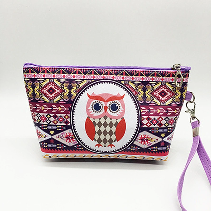 2020 New Cartoon Owl Geometric Pattern Simple Cosmetic Bags Ladies PU Storage Bag Wallet Makeup Bags
