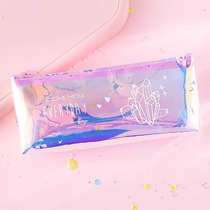 Laser Pencil Case Simple Small Girl Pencil Case Transparent Student Large-Capacity Stationery Bag