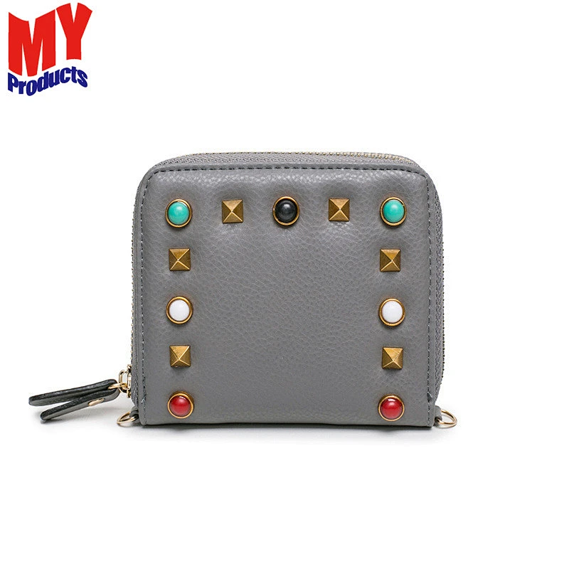 Women's Genuine Leather Cute Purse Sling Chain Small Bag Zipper Women Wallet With Diamonds
