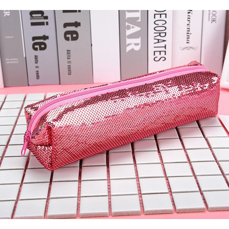 Customized Factory Wholesale Sequin Zipper Pencil Case Student Stationery Colorful Creative Simple Stationery Bag