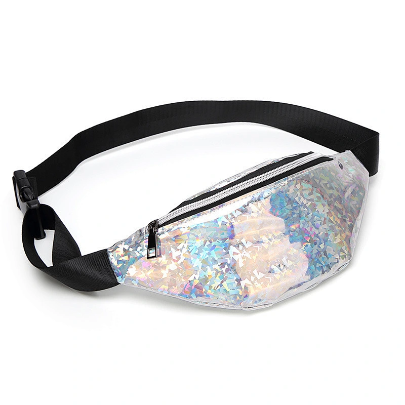 Laser Waist Packs Bags Women Pure Color Glass Sequins Fanny Pack Female Belt Bag PU Laser Chest Phone Pouch