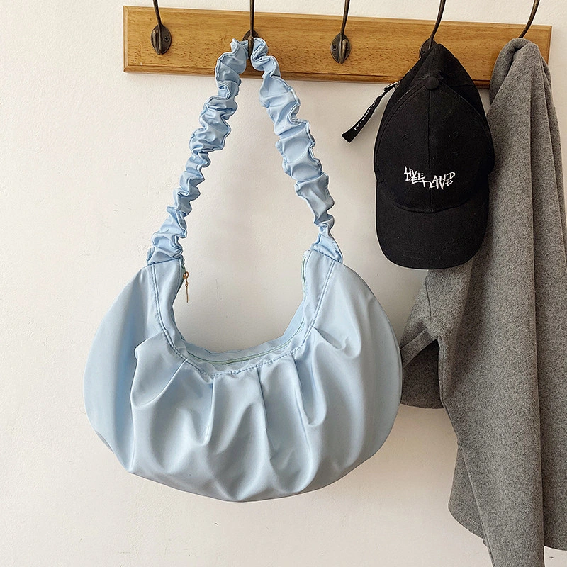 Women Ruffles Strap Shoulder Bag Designer Fashion Frilled Purses Handbags Ruched Large Totes Solid Underarm Bags