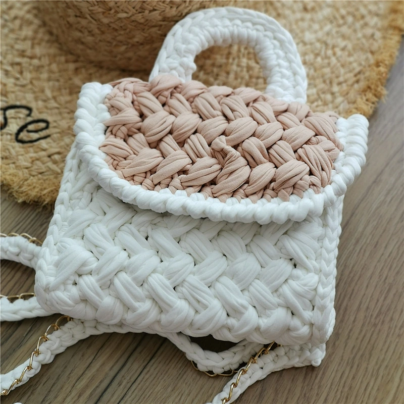 Handmade Woven Cotton Rope Tote Bag Matching Color Ladies Winter Small Crossbody Bag