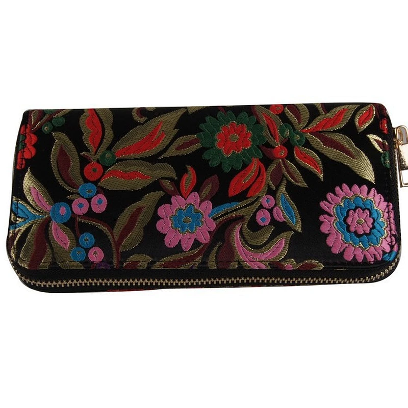 Hot sale fashion classic long wallets retro flannel embroidery wallet