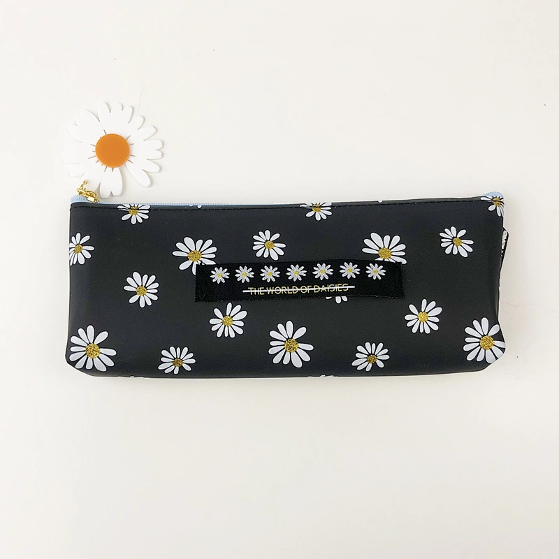 Little Daisy Girl Pencil Case Creative Simple Multifunctional Pure Color School Stationery Pen Packaging Bag