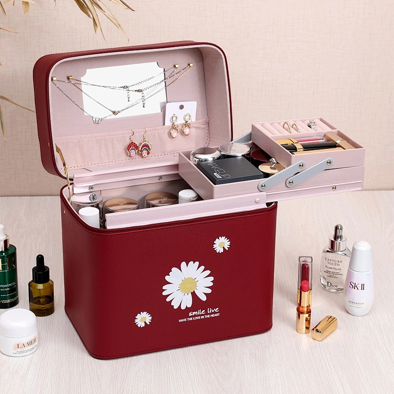 Professional Cosmetic Case Organizer Beauty Makeup Box Portable Waterproof PU Jewelry Cosmetic Case
