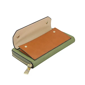 New High Zipper Quality Genuine Leather Women Cell Phone Wallet