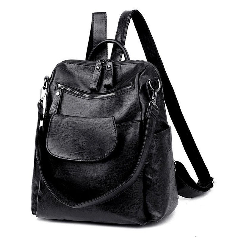 2020 New Wholesale Stylish Ladies Pu Leather Black Backpack School Bag