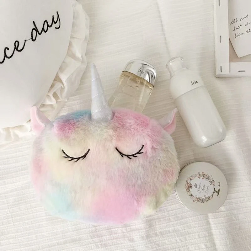 Plush Messenger Bag Cute Cartoon Ice Cream Color Tie-Dye Round Zipper Cosmetic Bag Girls Small Shoulder Bag