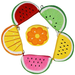 Korean cartoon fruit plush coin purse semi-circular key case watermelon cute bag wholesale