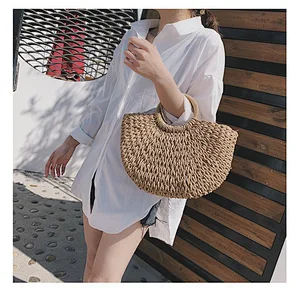 Handmade Straw Bag Female Holiday 2020 Summer Rattan Straw Bag Beach Hand Woven Bag