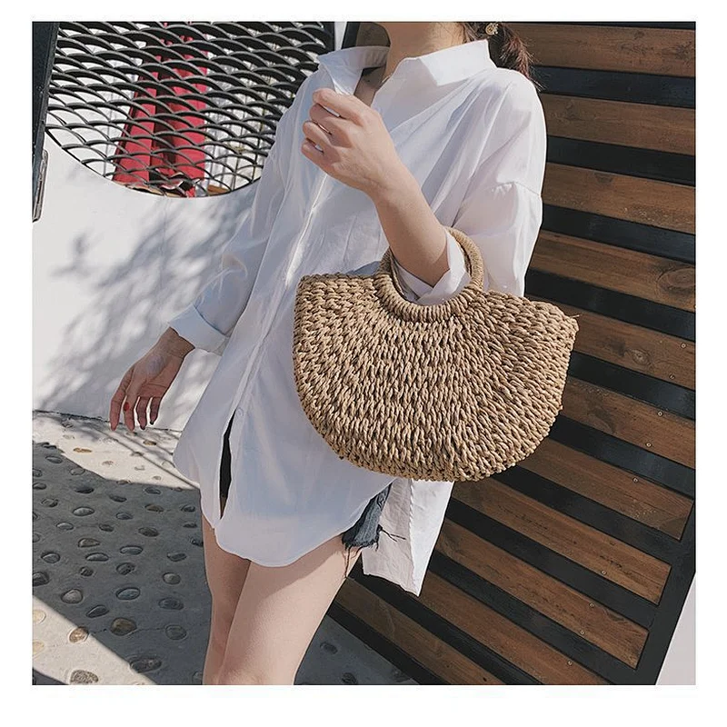 Handmade Straw Bag Female Holiday 2020 Summer Rattan Straw Bag Beach Hand Woven Bag