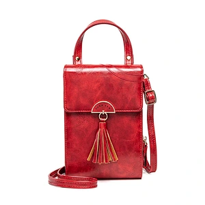 2020 Fashion Ladies Tassel Oil Wax Leather Crossbody Bag All-Match One Shoulder Mobile Phone Bag