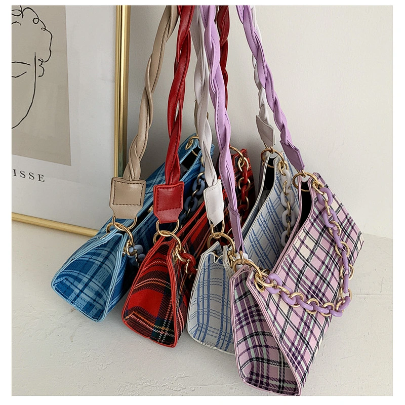 2020 New Arrival Handbag Plaid Shoulder Bags With Long Handle For Women Frog Bag