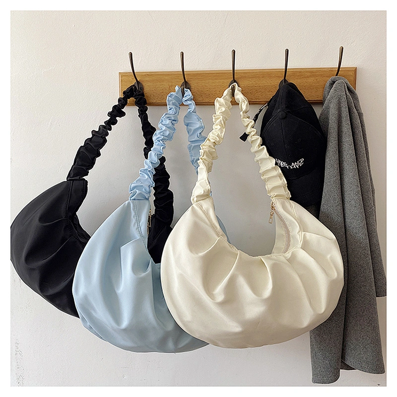 Women Ruffles Strap Shoulder Bag Designer Fashion Frilled Purses Handbags Ruched Large Totes Solid Underarm Bags