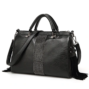 Beautiful korean ladies pu leather hand bags women black fashion tote handbag