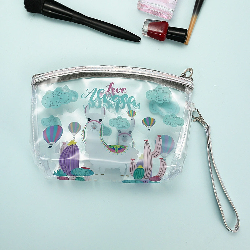 Wholesale Travel Clear PVC Transparent Wash Bag Cartoon Girl Unicorn Alpaca Cosmetic Bag