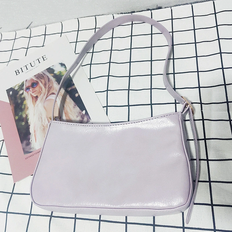 2021 Summer New Design Oil Wax Leather Shoulder Bag Simple  Ladies Baguette Handbags Underarm Bag