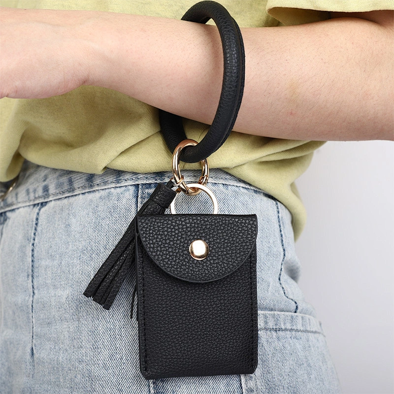 New Styles PU Leather Leopard Keyring Bracelet Credit Card Holder Wrist Keychain Animals Pattern Snap Card Wallet