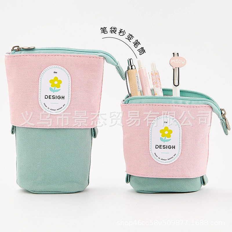 Cute Simple Multifunctional Creative Pen Holder Pencil Case Student Stationery Variable Drop-Down Canvas Pencil Case